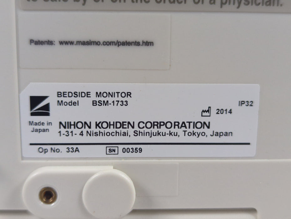 Nihon Kohden BSM-1733 Life Scope PT Transport Patient Monitor