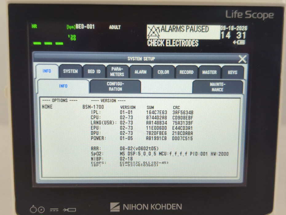 Nihon Kohden BSM-1733 Life Scope PT Transport Patient Monitor