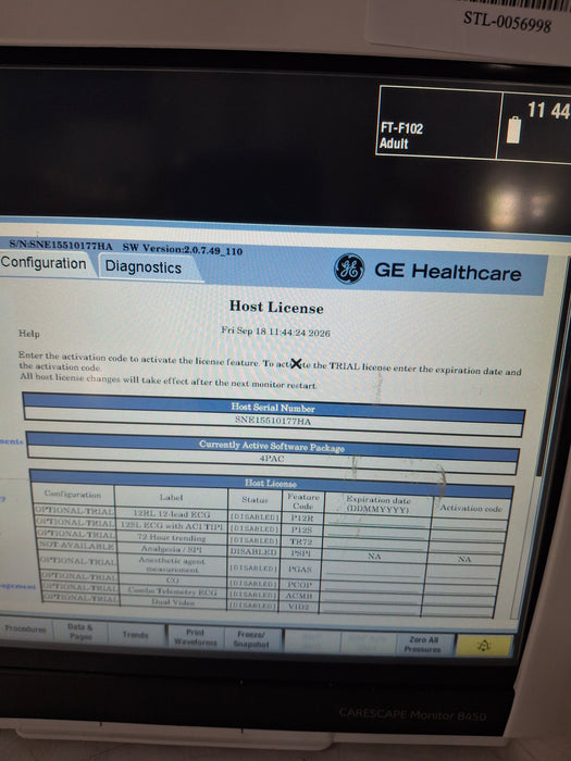 GE Healthcare Carescape B450 Post Anesthesia Care Patient Monitor