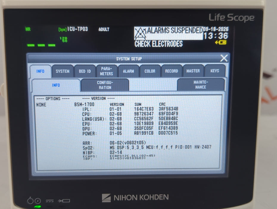 Nihon Kohden BSM-1733 Life Scope PT Transport Patient Monitor