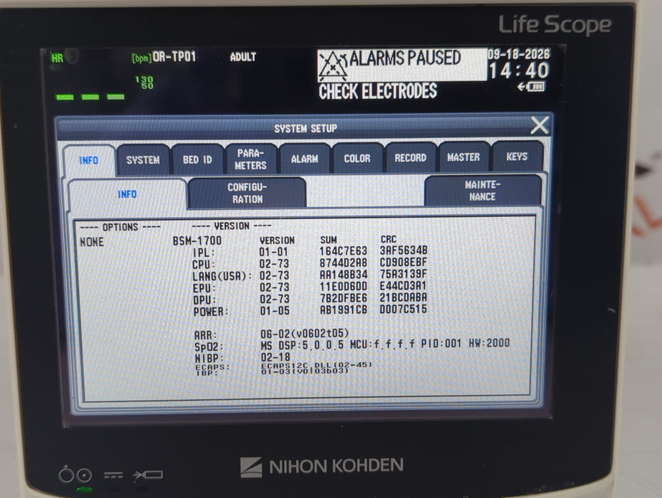 Nihon Kohden BSM-1733 Life Scope PT Transport Patient Monitor