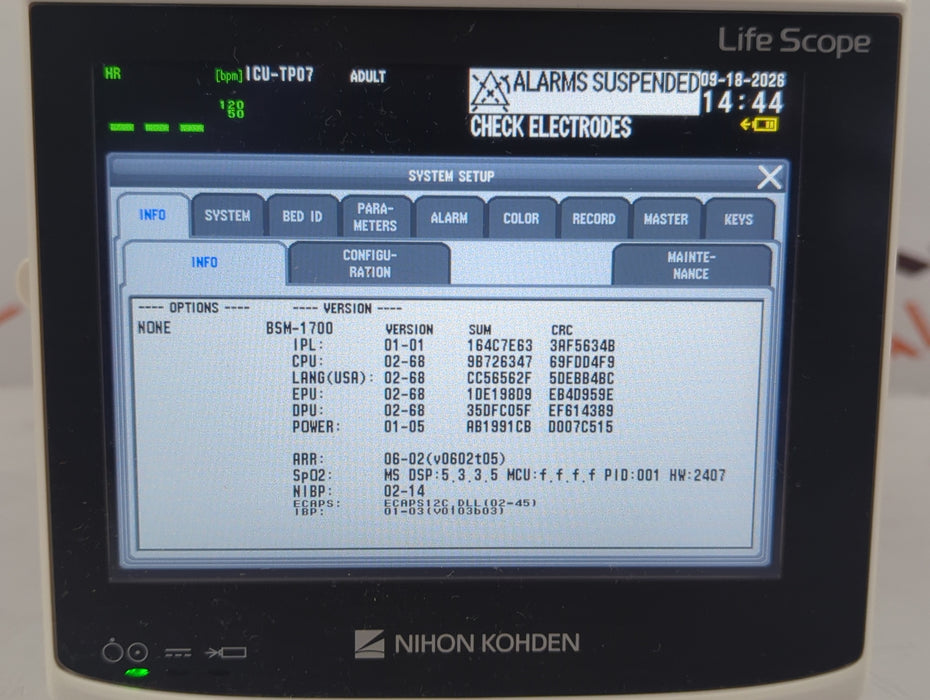Nihon Kohden BSM-1733 Life Scope PT Transport Patient Monitor