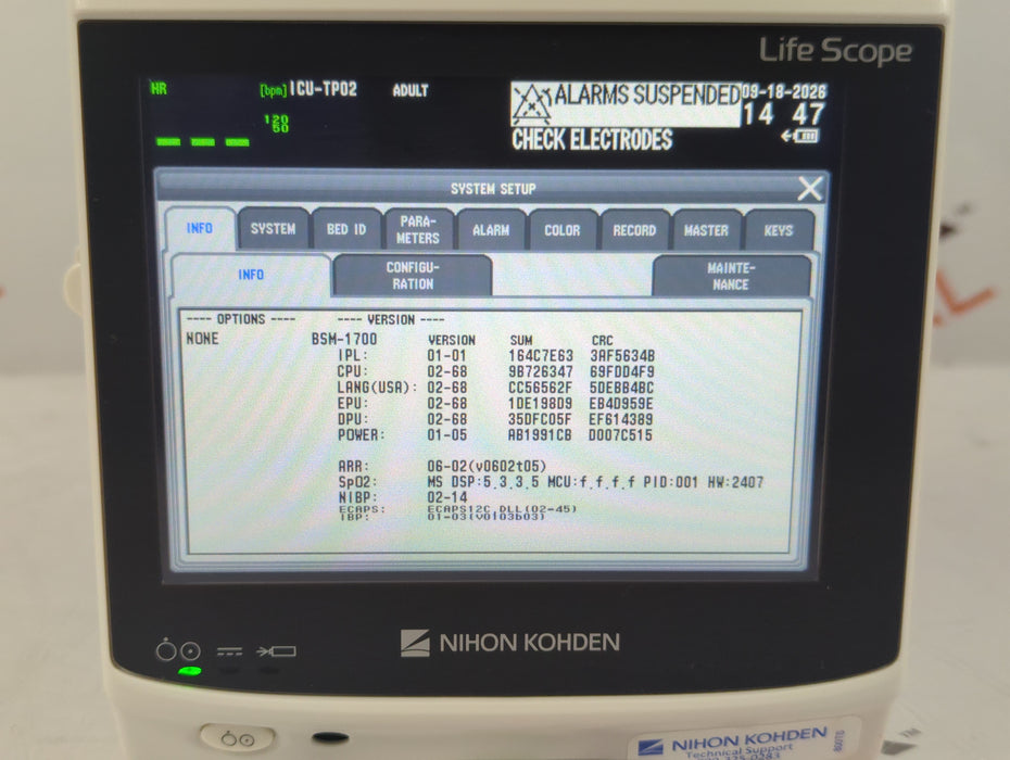 Nihon Kohden BSM-1733 Life Scope PT Transport Patient Monitor