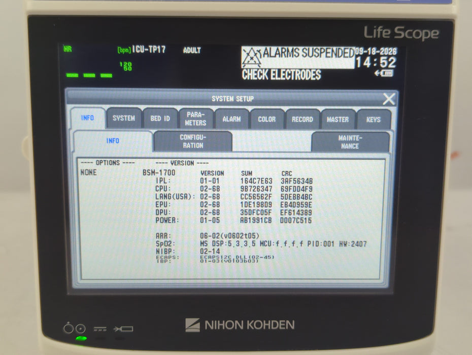 Nihon Kohden BSM-1733 Life Scope PT Transport Patient Monitor