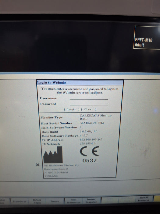 GE Healthcare Carescape B450 Post Anesthesia Care Patient Monitor
