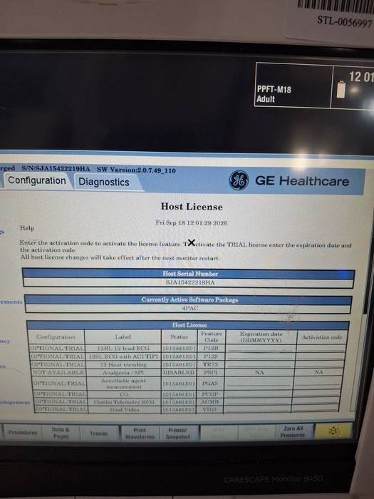 GE Healthcare Carescape B450 Post Anesthesia Care Patient Monitor