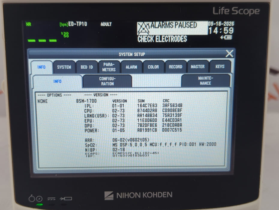 Nihon Kohden BSM-1733 Life Scope PT Transport Patient Monitor