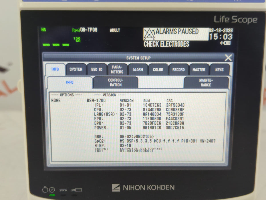 Nihon Kohden BSM-1733 Life Scope PT Transport Patient Monitor