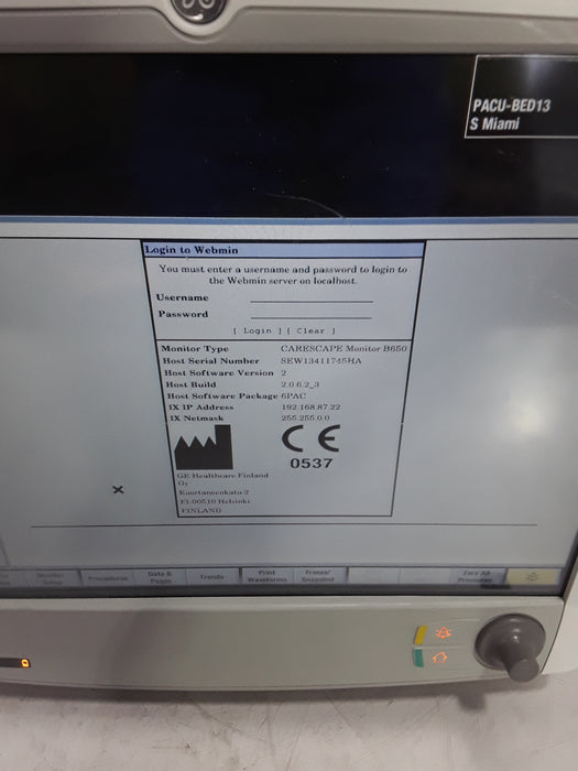 GE Healthcare Carescape B650 Post Anesthesia Care Patient Monitor