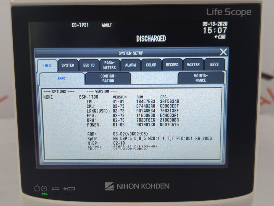 Nihon Kohden BSM-1733 Life Scope PT Transport Patient Monitor