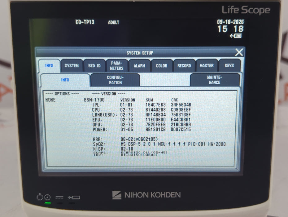 Nihon Kohden BSM-1733 Life Scope PT Transport Patient Monitor