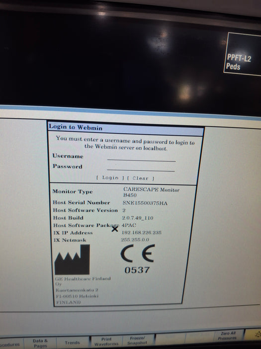 GE Healthcare Carescape B450 Post Anesthesia Care Patient Monitor