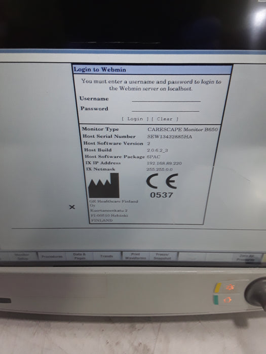 GE Healthcare Carescape B650 Post Anesthesia Care Patient Monitor