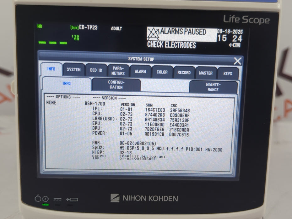 Nihon Kohden BSM-1733 Life Scope PT Transport Patient Monitor