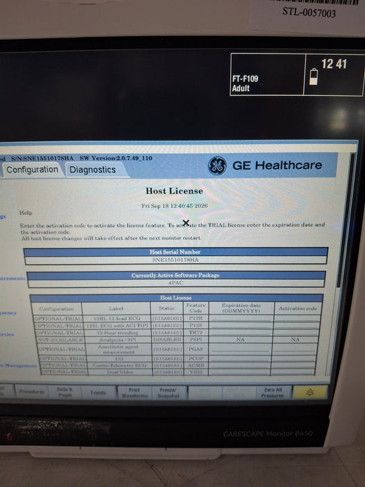 GE Healthcare Carescape B450 Post Anesthesia Care Patient Monitor