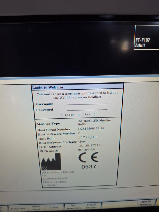 GE Healthcare Carescape B450 Post Anesthesia Care Patient Monitor