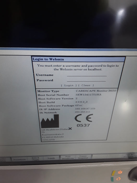 GE Healthcare Carescape B650 Post Anesthesia Care Patient Monitor