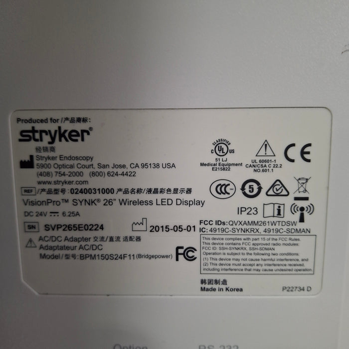 Stryker VisionPro SYNK 26 Wireless LED Display
