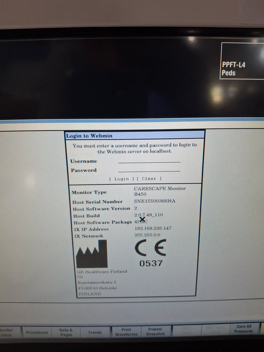 GE Healthcare Carescape B450 Post Anesthesia Care Patient Monitor