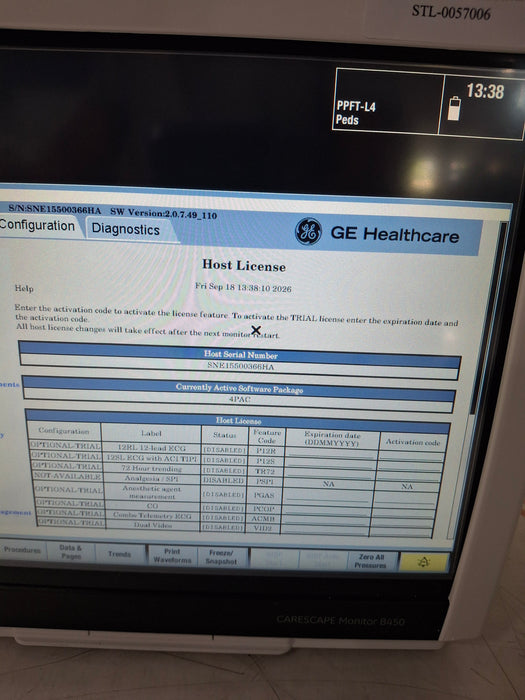 GE Healthcare Carescape B450 Post Anesthesia Care Patient Monitor