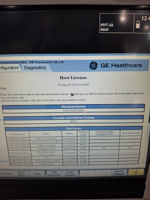 GE Healthcare Carescape B450 Post Anesthesia Care Patient Monitor