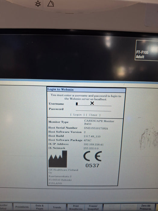 GE Healthcare Carescape B450 Post Anesthesia Care Patient Monitor