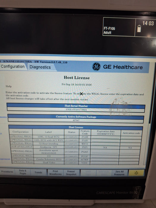 GE Healthcare Carescape B450 Post Anesthesia Care Patient Monitor