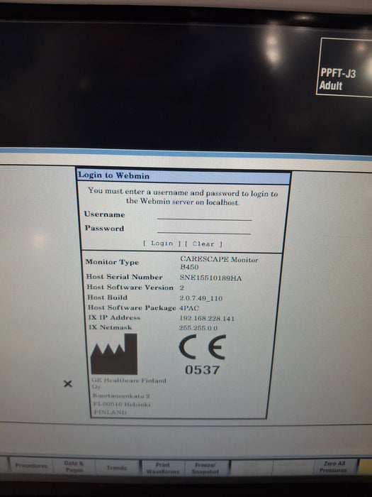 GE Healthcare Carescape B450 Post Anesthesia Care Patient Monitor