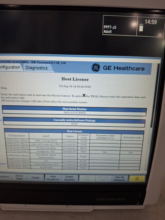 GE Healthcare Carescape B450 Post Anesthesia Care Patient Monitor
