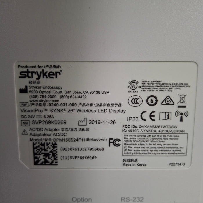 Stryker VisionPro SYNK 26 Wireless LED Display
