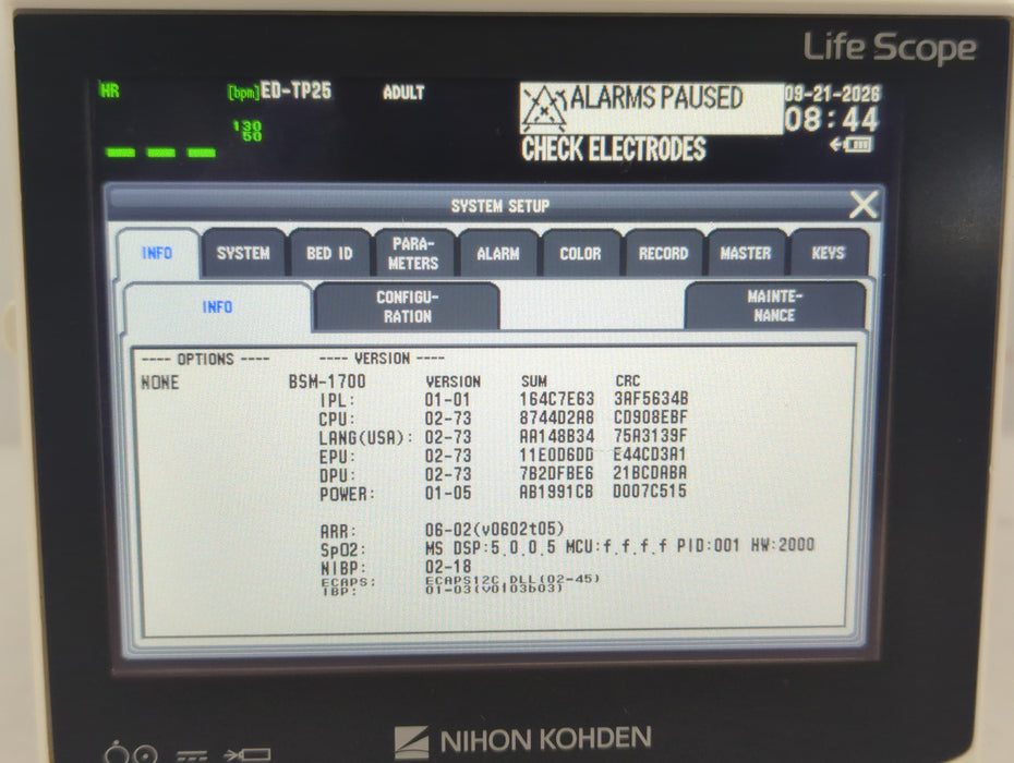 Nihon Kohden BSM-1733 Life Scope PT Transport Patient Monitor