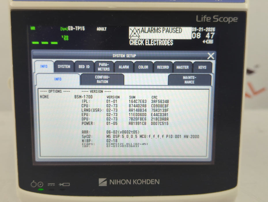 Nihon Kohden BSM-1733 Life Scope PT Transport Patient Monitor