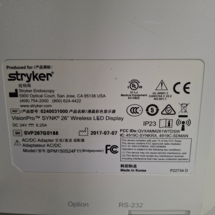 Stryker VisionPro SYNK 26 Wireless LED Display