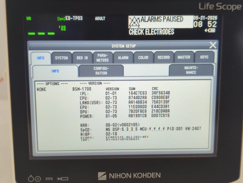 Nihon Kohden BSM-1733 Life Scope PT Transport Patient Monitor