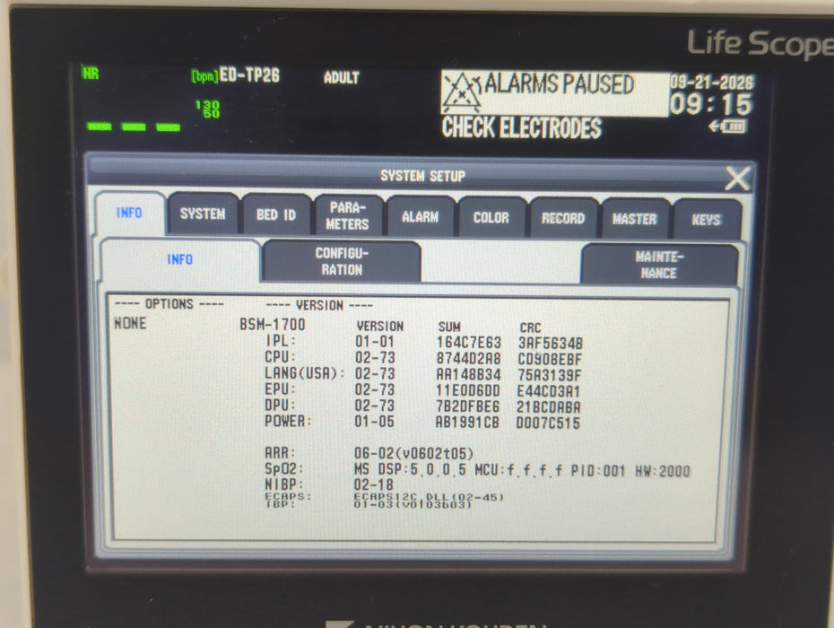 Nihon Kohden BSM-1733 Life Scope PT Transport Patient Monitor