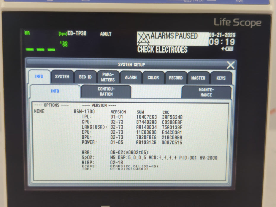 Nihon Kohden BSM-1733 Life Scope PT Transport Patient Monitor