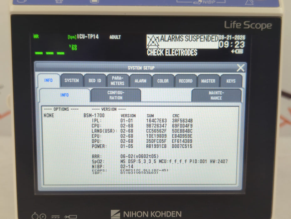 Nihon Kohden BSM-1733 Life Scope PT Transport Patient Monitor