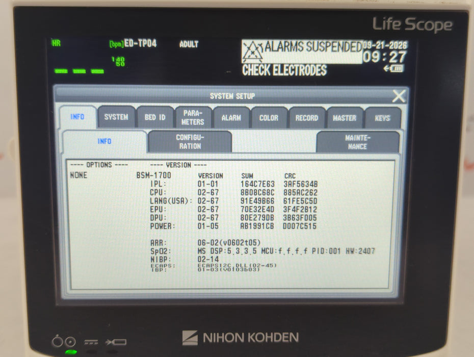 Nihon Kohden BSM-1733 Life Scope PT Transport Patient Monitor