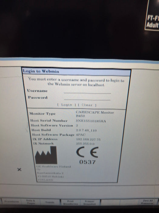 GE Healthcare Carescape B450 Post Anesthesia Care Patient Monitor