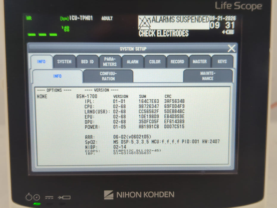 Nihon Kohden BSM-1733 Life Scope PT Transport Patient Monitor