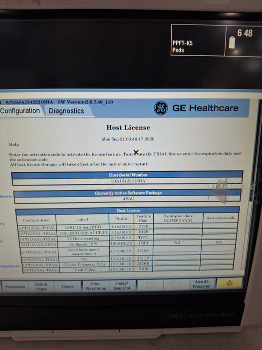 GE Healthcare Carescape B450 Post Anesthesia Care Patient Monitor