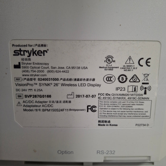 Stryker VisionPro SYNK 26 Wireless LED Display
