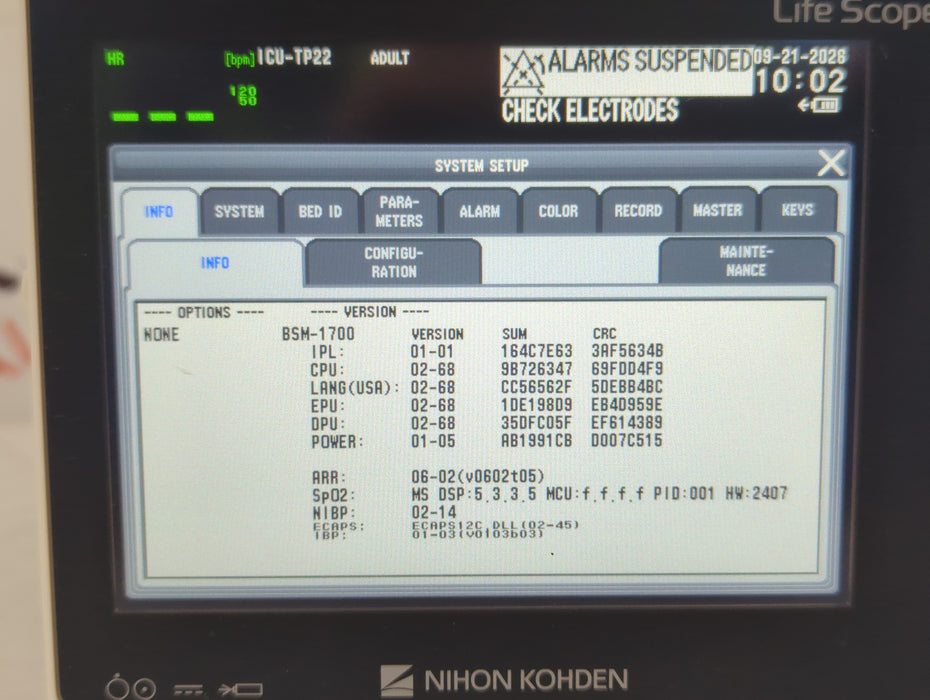 Nihon Kohden BSM-1733 Life Scope PT Transport Patient Monitor