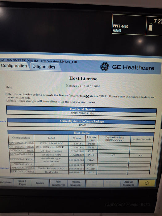 GE Healthcare Carescape B450 Post Anesthesia Care Patient Monitor