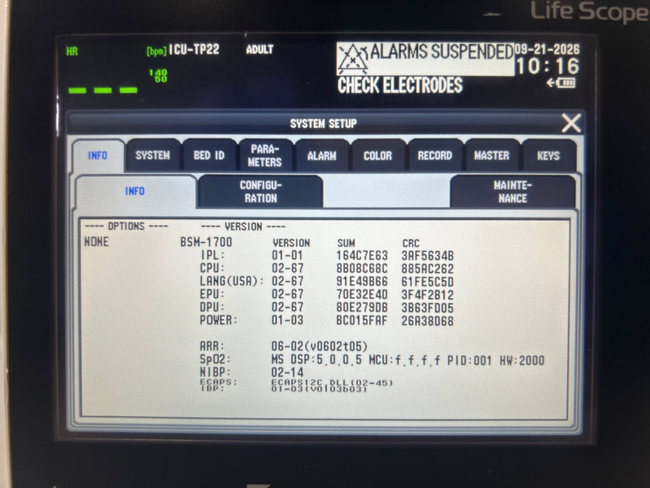 Nihon Kohden BSM-1733 Life Scope PT Transport Patient Monitor