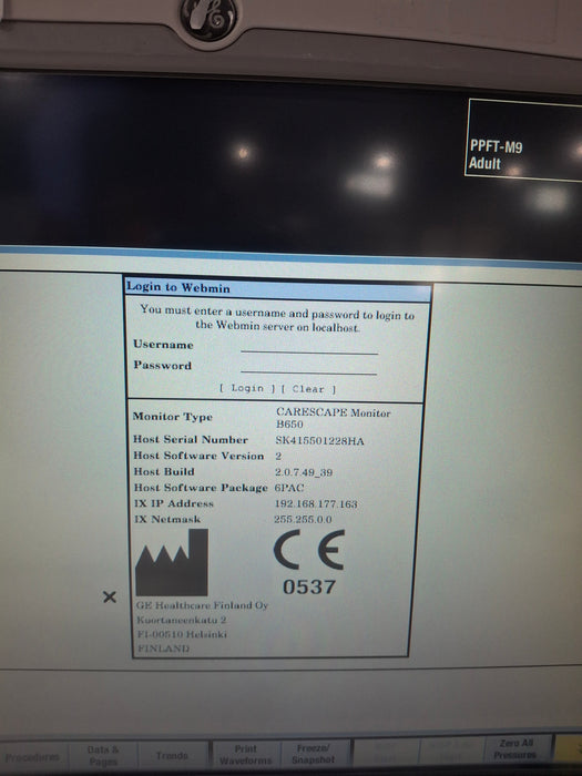 GE Healthcare Carescape B650 Post Anesthesia Care Patient Monitor