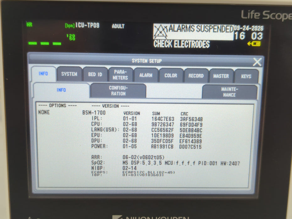 Nihon Kohden BSM-1733 Life Scope PT Transport Patient Monitor