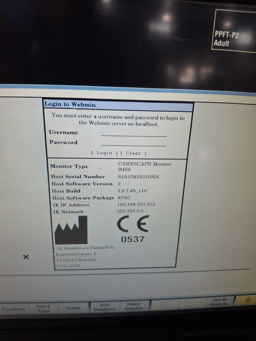 GE Healthcare Carescape B450 Post Anesthesia Care Patient Monitor