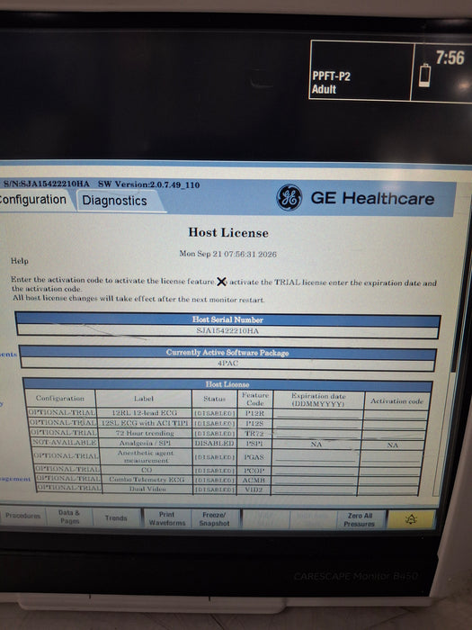 GE Healthcare Carescape B450 Post Anesthesia Care Patient Monitor
