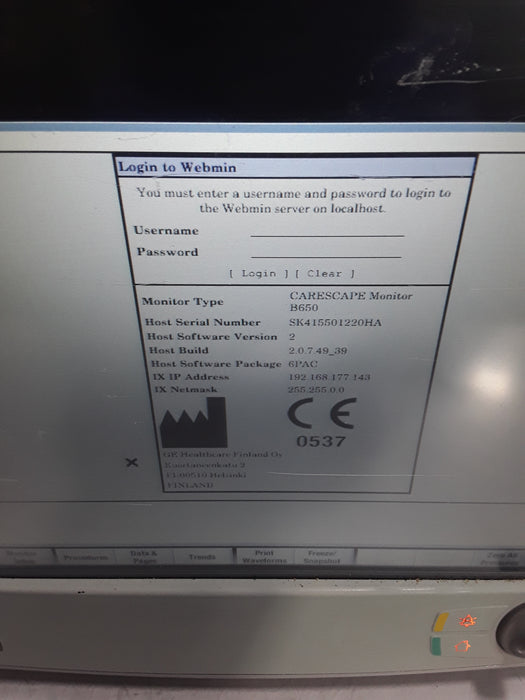 GE Healthcare Carescape B650 Post Anesthesia Care Patient Monitor